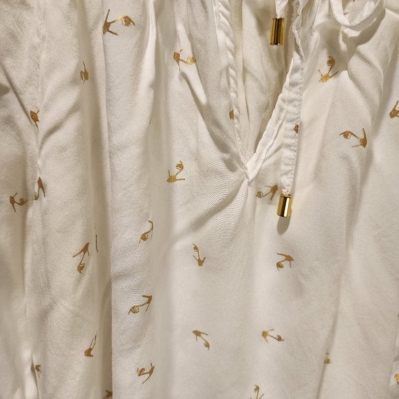 Alex and Parker Withe with Golden Shoes Tie Neck Boho Blouse size L - Picture 5 of 12